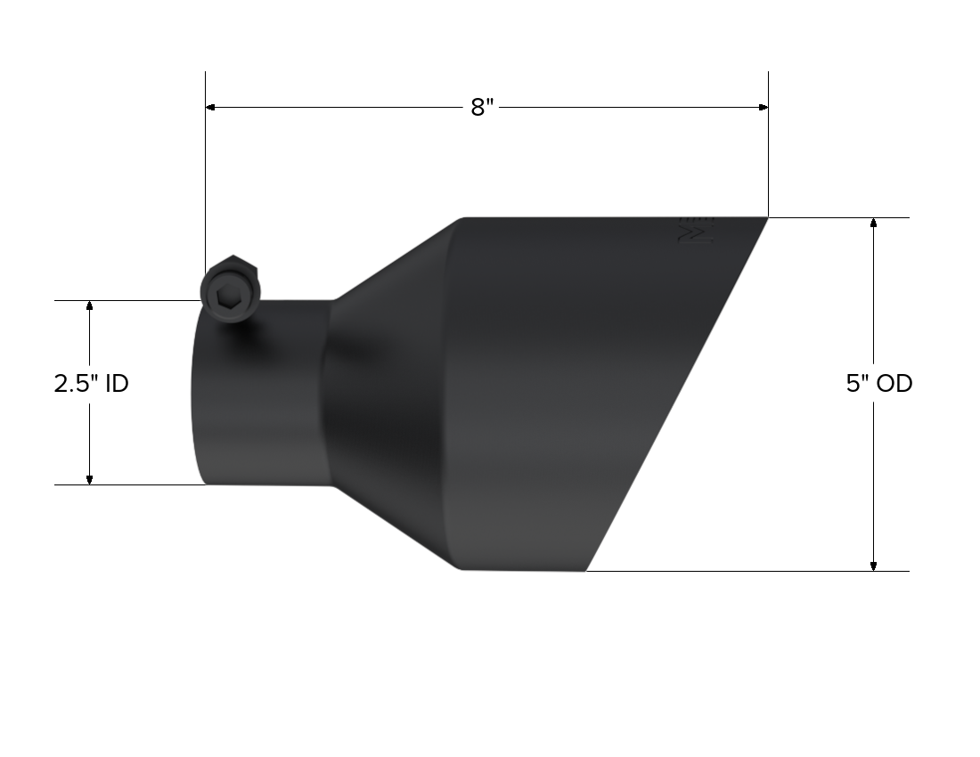 MBRP Exhaust T5203BLK 2.5in ID, 5in OD, 8in Length, Angled, BLK.